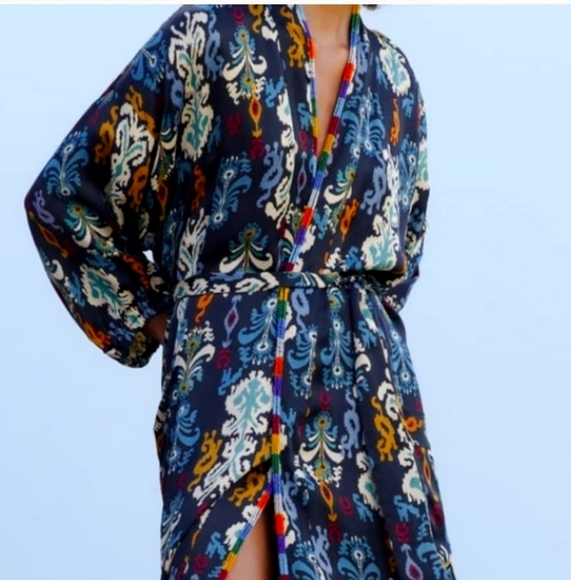 ZARA beaded Printed kimono Dress Small - Picture 1 of 8